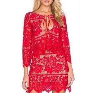For Love & Lemons Sexy Gianna Lace Red Crop Top Size S